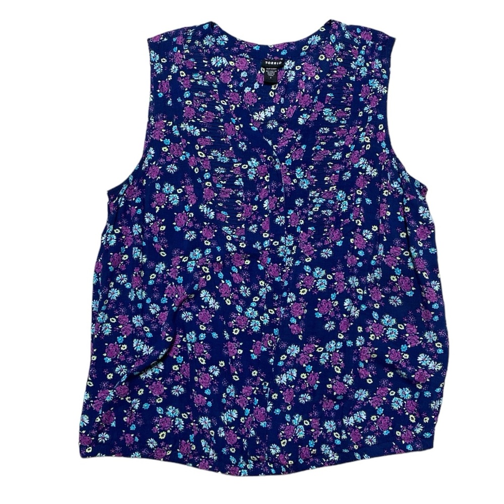 Torrid Floral Tank Top Womens 1X Purple Sleeveless Blouse Casual Shirt Button Up